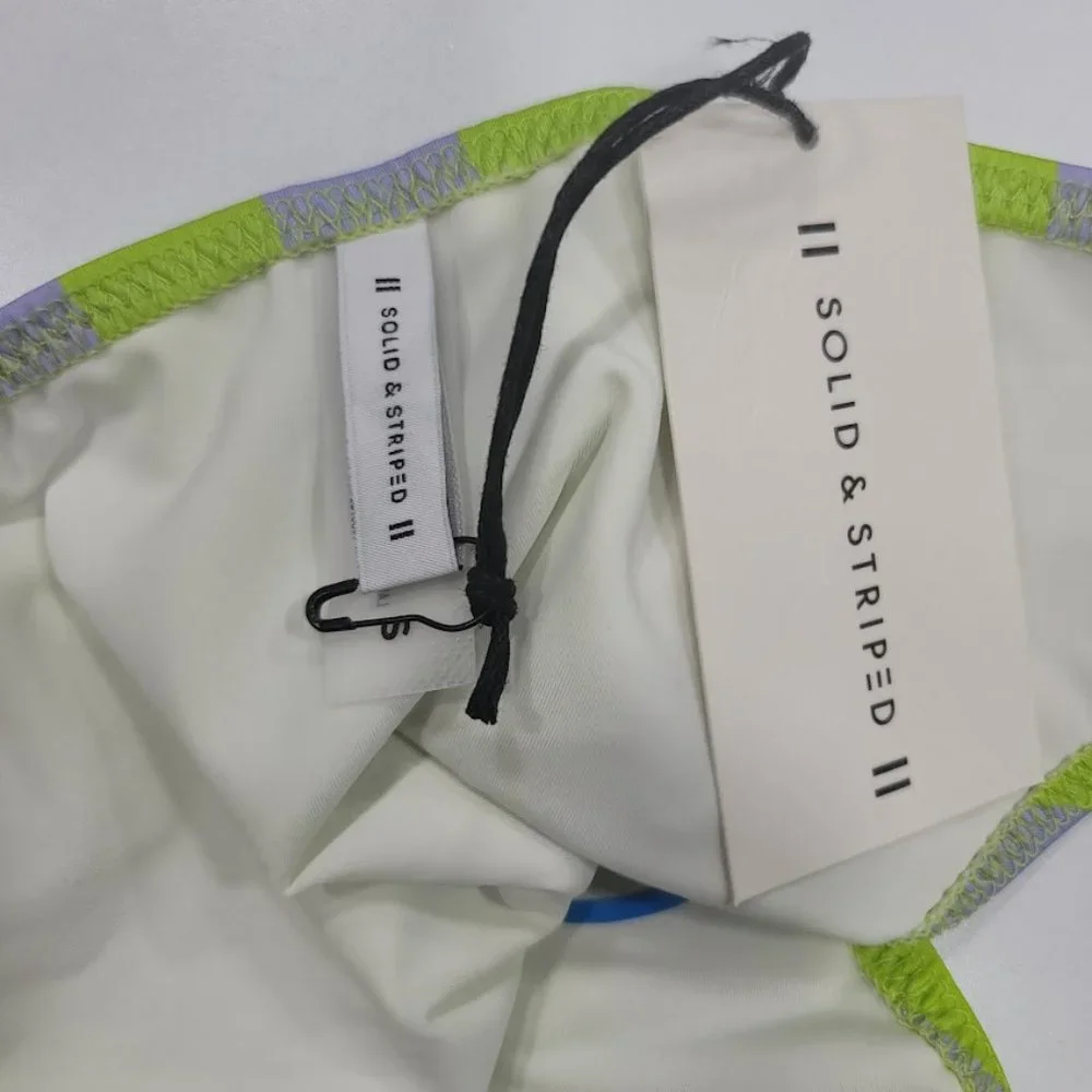 Solid & Striped Elle Bikini Bottom Lavender Lime Stripe Size Small - Picture 6 of 9